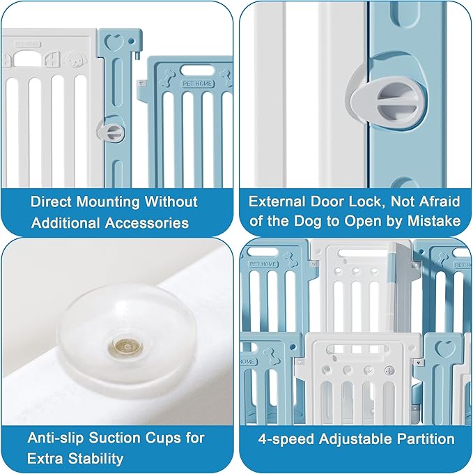 2 Room Dog Playpen with Door,DIY Shape Combination Puppy Pen,16-Panel+2 Link Piece+Large Door+Small Door,25.5" H Dog Fence,Non-Slip&Secure Pet Gate,Easy to Assemble,Blue+White-PurrikoPets