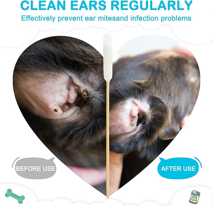 100 PCS Professional Dog Ear Cleaning Swabs - 6-inch Large Cotton Swabs, Gentle and Comfortable Bamboo Cotton Buds, Prevent Infections, Ideal Solution for Pet Ear Care (Long Tips)-PurrikoPets