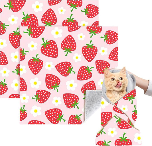 2 Pack Cat Grooming Wrap, L(Within 15lbs) Cat Restraint Wrap for Nail Clipping, Ear Cleaning, and Teeth Brushing, Self-Adherent, Anti-Bite, Anti-Scratch, Pink Strawberry-PurrikoPets