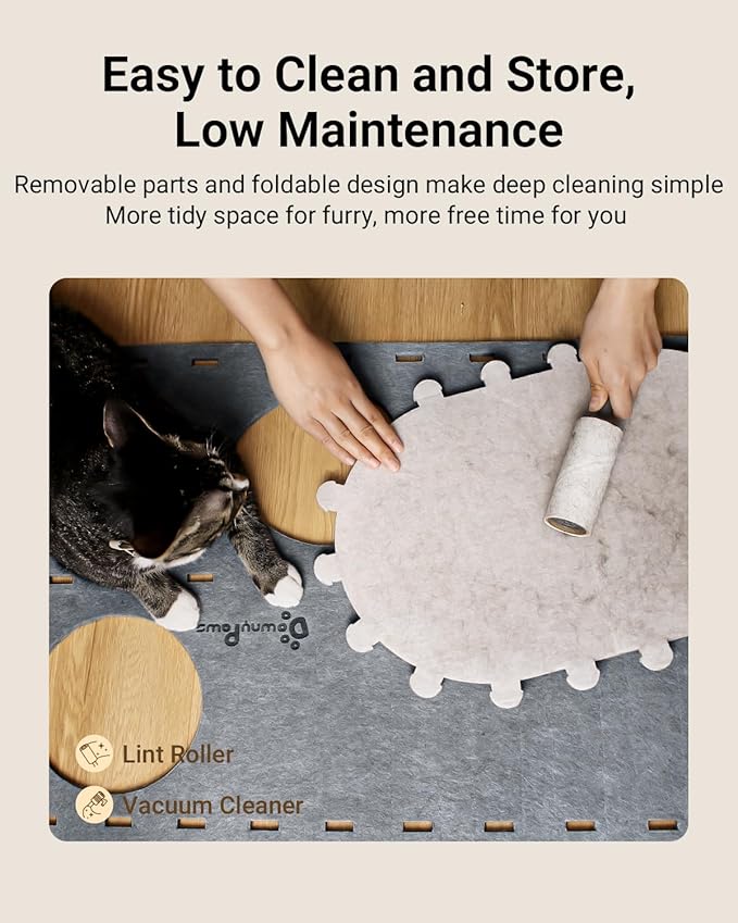 DownyPaws Cat House for Indoor Cats, 2-Storey Foldable Cat Bed Cave, Felt Cats Tunnel Bed Condo, Castle Kitten Cube Hideaway for Multicats, Scratch Resistant, Light Gray-PurrikoPets