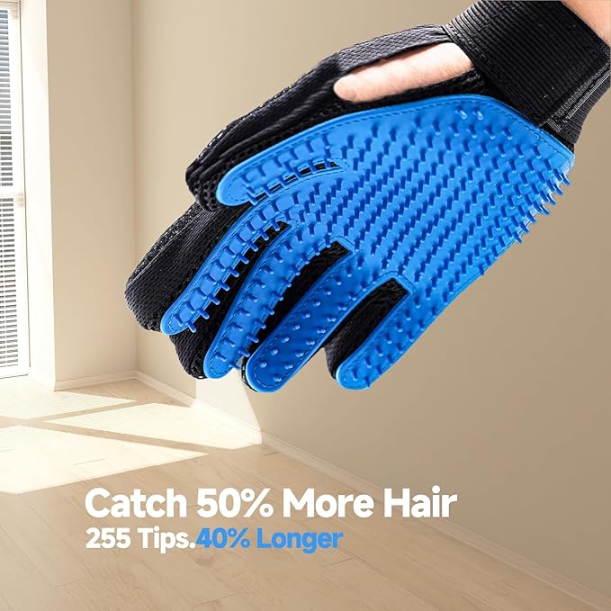2-in-1 Pet Grooming Glove & Fabric Hair Remover - Reusabie, Silicone Massage Bristles,Static Adhesion for Quiuck Shedding Control,Safe for Dogs & Cats-PurrikoPets