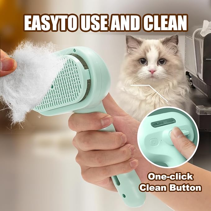 3-in-1 Pet Steam Brush, Grooming Comb with Water Tank for Cats and Dogs, Long and Short Hair (Green)-PurrikoPets