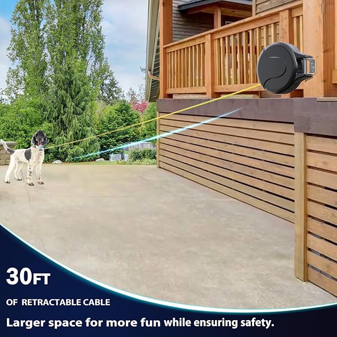 30ft Wall Mount Retractable Dog Tie Out Cable for Small to Large Dogs Between 20-75 lbs, Patented Retractable Dog Lead Great for Yard/Garden - Durable for 70,000 Cycles (Black, 30ft)-PurrikoPets