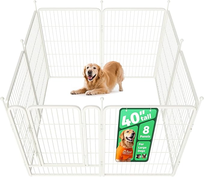FXW Rollick Unleashed Dog Playpen for Indoor, Yard, RV Camping, 40 inch 8 Panels for Medium and Large Dogs, White│Patented-PurrikoPets