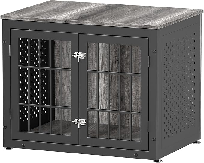 32" Heavy Duty Dog Crate Furniture for Small and Medium Dogs, Metal Kennel for High Anxiety Dogs, Chew Proof Pet Cage Indoor, Decorative Dog Kennel End Table-PurrikoPets
