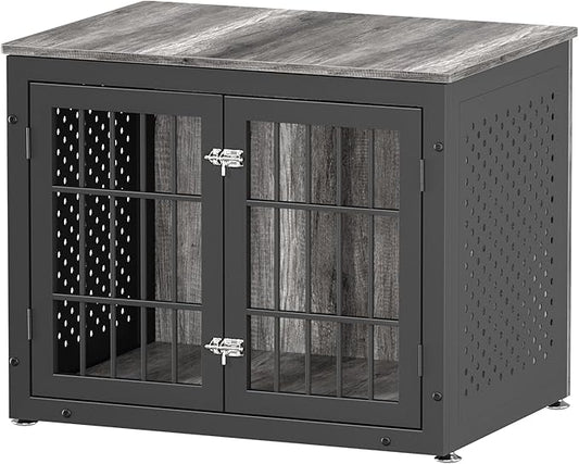 32" Heavy Duty Dog Crate Furniture for Small and Medium Dogs, Metal Kennel for High Anxiety Dogs, Chew Proof Pet Cage Indoor, Decorative Dog Kennel End Table-PurrikoPets