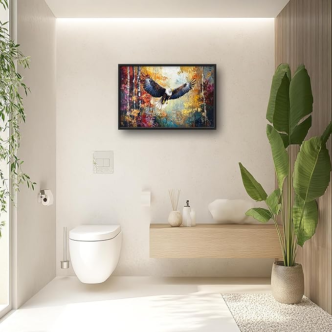 Extra Large Framed Bald Eagle Wall Art,Abstract Colorful Forest Wall Decor,Autumn Fall Forest Pictures for Living Room,Canvas Print Painting Modern Artwork Bedroom Office Home Decor 36L x 24W-PurrikoPets