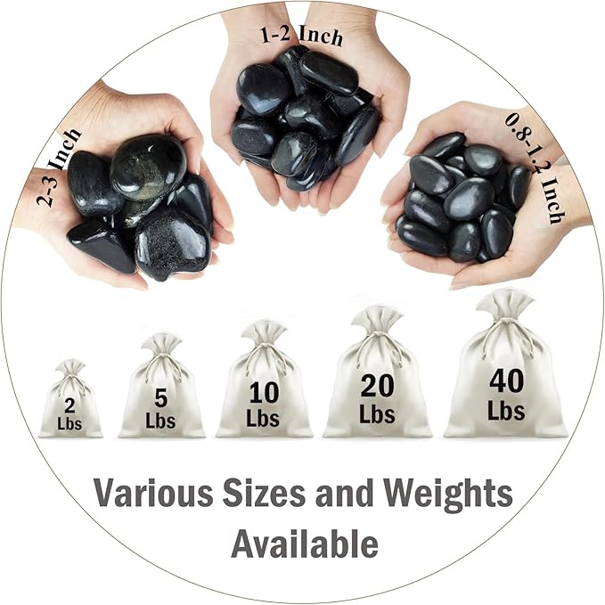 5 lbs Natural Polished Black River Rocks, 1-2 inch Decorative Pebbles for Indoor Plants. Black Stones for Planters, Vase, Garden Landscape Rocks and Outdoor Decorative Stones-PurrikoPets