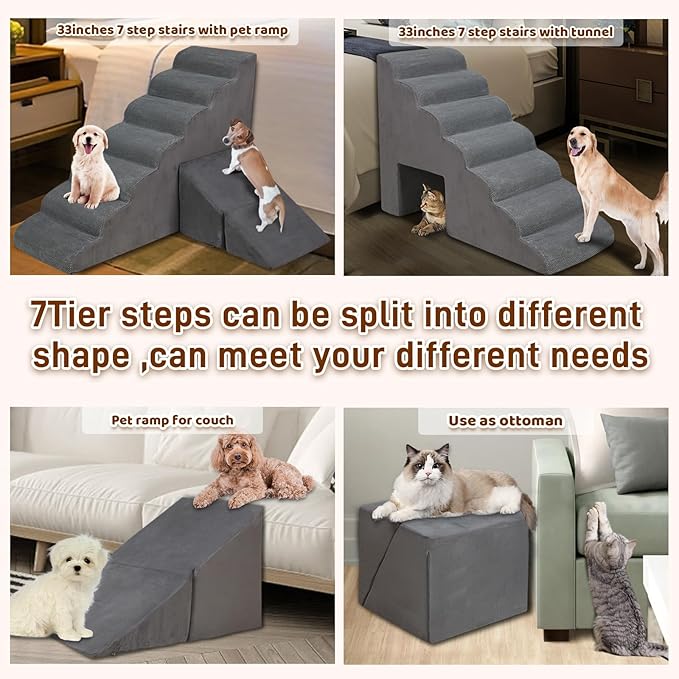 Dog Stairs & Steps for High Beds 30-36 inches High Tall for Large Medium Dogs, LitaiL 30inch 7 Steps Pet Stairs/Steps for High Beds,llDogs, Non-Slip Dog Ramps for Small Dogs and Cats-PurrikoPets