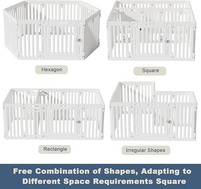 2 Room Dog Playpen with Door,DIY Shape Combination Puppy Pen,16-Panel+2 Link Piece+Large Door+Small Door,25.5" H Dog Fence,Non-Slip&Secure Pet Gate,Easy to Assemble-PurrikoPets