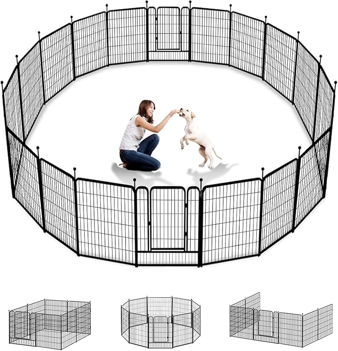 Dog Playpen Outdoor 40 inch 16 Panels Indoor Dog Pen for Large/Medium/Small Dogs Rustproof Metal Dog Fence Outdoor for Yard, Puppy Playpen with Door Portable Pet Fence for RV Camping Yard-PurrikoPets