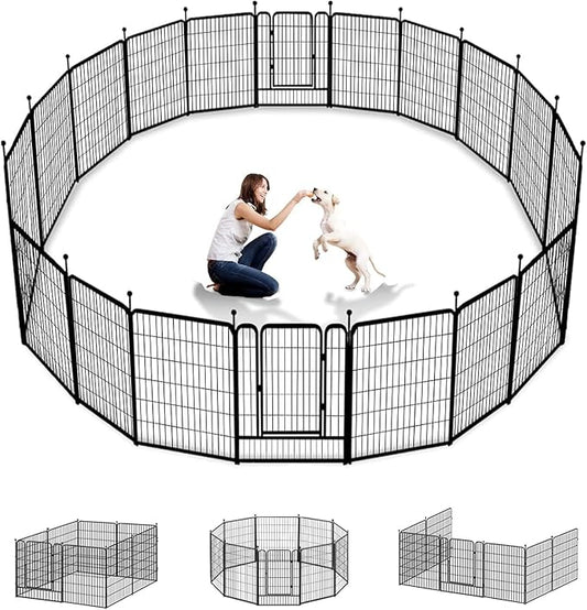 Dog Playpen Outdoor 40 inch 16 Panels Indoor Dog Pen for Large/Medium/Small Dogs Rustproof Metal Dog Fence Outdoor for Yard, Puppy Playpen with Door Portable Pet Fence for RV Camping Yard-PurrikoPets