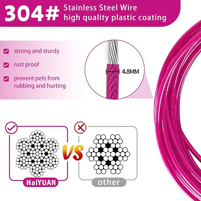 Dog Tie Out Cable 10/15/20/25/30FT Dog Run Cable Rosy Pink/Blue/Purple/Silver/Red/Green/YellowTie Out Cable for Large Dogs Heavy Duty for Outside Hold Large Dogs Up to 250LBS-PurrikoPets