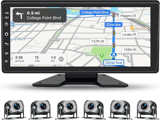 6 Channel Backup Camera System,1080P Rearview Camera with Carplay & Android Auto,GPS Navigation, Touchable 11 inch Monitor & Loop Recording DVR car Stereo, for RV/Truck/Trailer Pickup,128GB Card-PurrikoPets