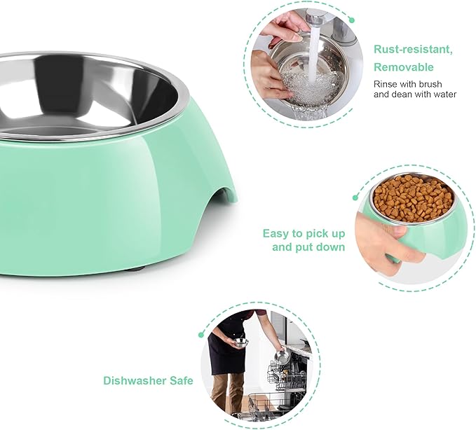 Elevated Dog Bowls Set - Non-Slip Raised Pet Feeder with Medium (2 Cups) & Large (4 Cups) Stainless Steel Bowls - Includes Durable Resin Stand for Puppies, Adult Dogs & Cats - Green-PurrikoPets