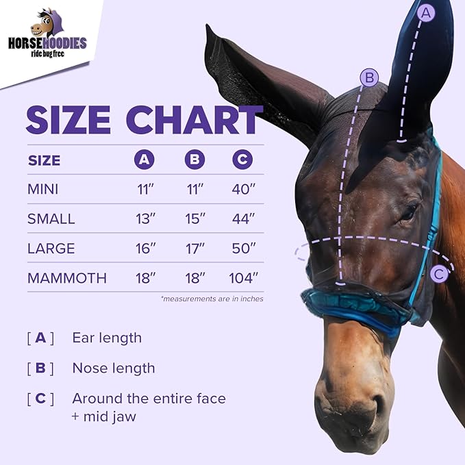 Donkey Fly Mask with Long Ears (Black) Half Hoodie for Standard Donkey, Made in USA - Mule Fly Mask with Ears Protection from Insects and Bugs, Face Cover Soft Mesh Fabric with Adjustable Fastener-PurrikoPets