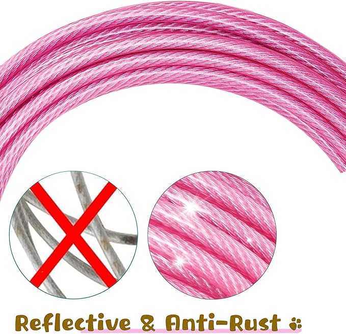 Dog Tie Out Cable for Outside,20FT Long Dog Leash&Chains with Swivel Hook,Small-Large Dogs Runner Cable for Yard,Heavy Duty Dogs Lead Line for Outdoor and Camping (500lbs 20FT, Pink)-PurrikoPets