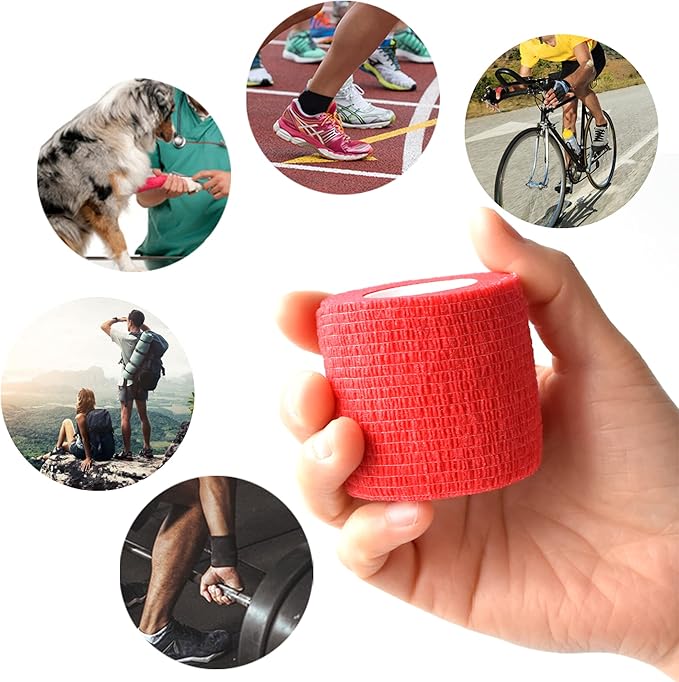 9 Pack 2" x 5 Yards Self Adhesive Bandage Wrap Self Stick Wrap for Ankle, Wrist, Finger, Sports, Breathable Cohesive Vet Tape for Pets (Red)-PurrikoPets