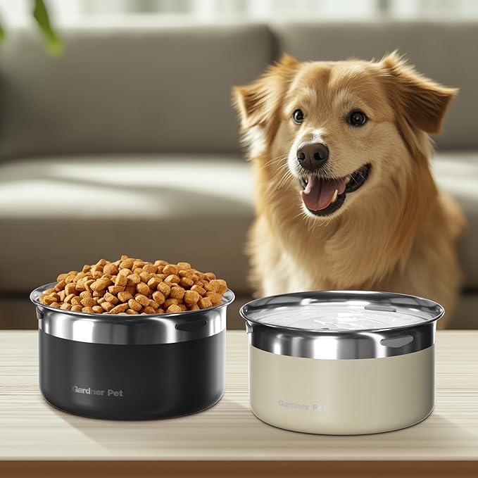 Gardner Pet Dog Bowls 1 Gallon (3.85L) Stainless Steel No Spill Dog Water Bowl, Slow Water Feeder Metal Bowls, Spill Proof Water Dispenser for Large Dogs, Promotes Healthy Hydration(Black)-PurrikoPets