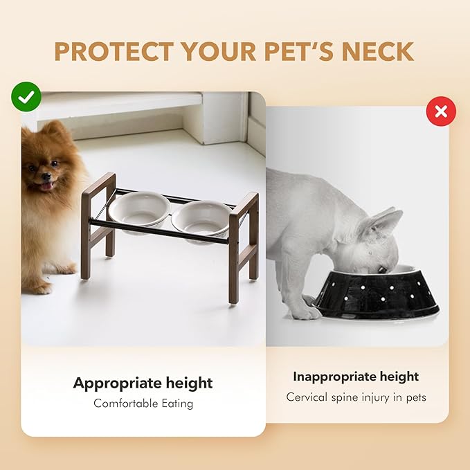6.3inch Ceramic Adjustable Raised Double Bowls Set with Stand, 3 Heights Elevated, 2 Placement Options,Food and Water Bowls for Adult Cat Small and Medium Dog(Reactived Glaze -White)-PurrikoPets