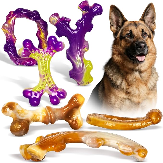 6 Pack Indestructible Dog Toys for Aggressive Chewers, Durable Nylon Bone for Large Dogs, Dog Toy for Aggressive Chewer Large Breed, A Mixed Special Edition Set-PurrikoPets