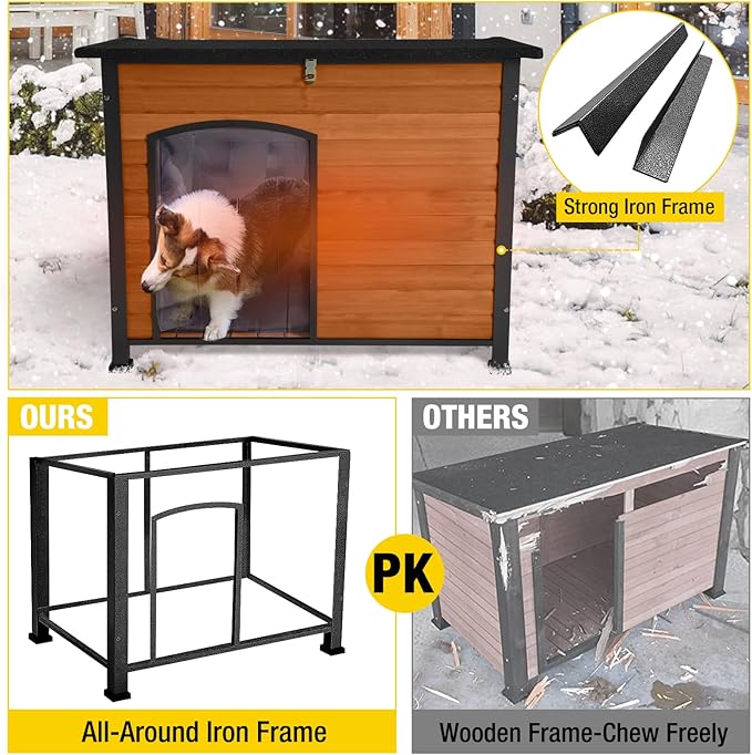 Aivituvin Dog House Outdoor & Indoor Dog Kennel with Insulated Liner for Winter Waterproof Large Dog Cage for Small & Medium & Large Dogs,Unique All-Around Iron Frame-PurrikoPets