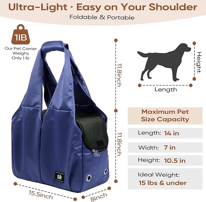 Dog Purse Carrier for Small Dogs, Cats, and Puppies – Soft-Sided Travel Pet Tote Bag with 4 Large Pockets, Foldable, Lightweight, Fits Pets up to 15 lbs, for Travel, Outings (Dark Blue)-PurrikoPets