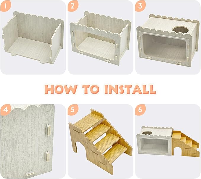 Fhiny Hamster Hideout Wooden Chamber with Climbing Ladder, Visible Hamster Digging Box with Acrylic Transparent Board Gerbil Platform Exploring House Habitat Decor for Dwarf Hamsters Gerbils Mice-PurrikoPets