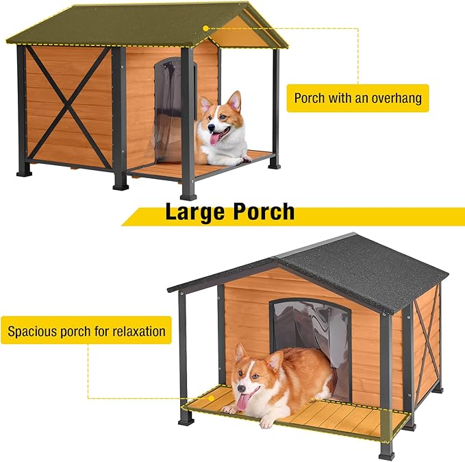 Aivituvin Outdoor Dog House with Chewproof Strong Metal Frame Outside Dog Kennel Weatherproof for Medium to Large Dogs, (41.5" L x 41.4" D x 34.1" H)-PurrikoPets