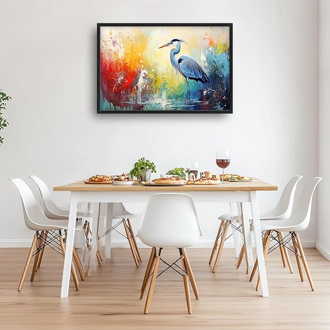 Extra Large Framed Abstract Heron Wall Art,Oversized Colorful Graffiti Heron Wall Decor Pictures for Living Room,Canvas Print Painting Modern Artwork Bedroom Office Bathroom Home Decor 36L x 24W-PurrikoPets