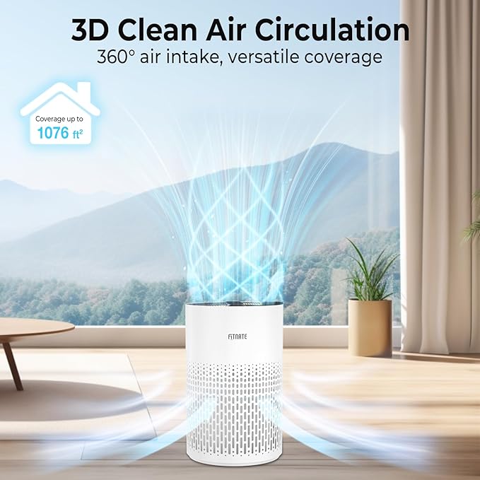 FITNATE Air Purifiers for Home Large Room Up to 1076 Ft² with Aromatherapy, H13 True HEPA Air Purifier for Pets, Quiet Air Cleaner for Smoke Dust Pollen Pets Dander Odor, with Night Light,Timer, White-PurrikoPets