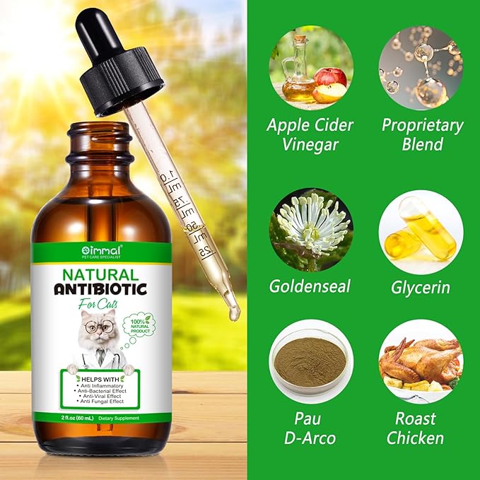 2PACK Antibiotics for Cats, Cats Antibiotics for Injections, Natural antibiotic for Cat Immune & Allergy Relief, Cough Relief, Yeast Injection, UTI Treatments, Cat Antibiotic Supplement Drops, 2*60ML-PurrikoPets