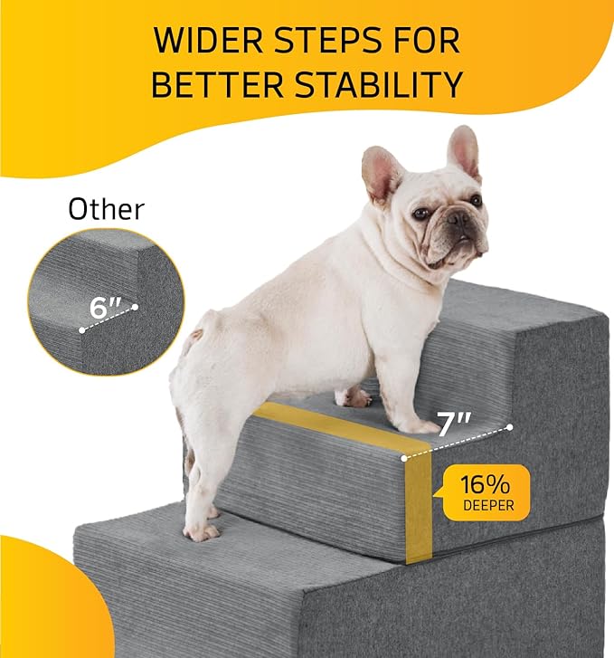 Dog Stairs for High Bed, Dog Steps for Bed Couch Sofa, 35D Foam Extra Wide Pet Steps for Small Dogs and Cats, Pet Stairs with Non-Slip Bottom Grey, 5 Steps-PurrikoPets
