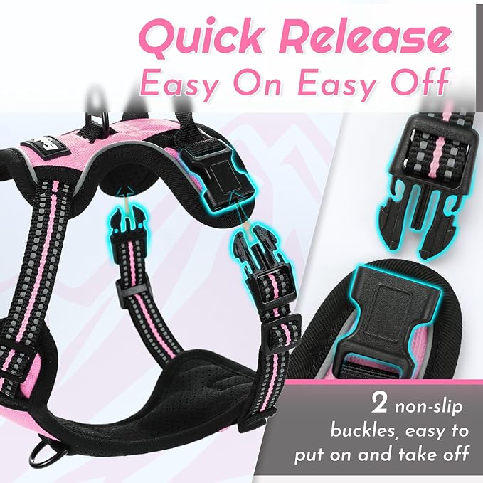 Eagloo Small Dog Harness No Pull, Service Vest with Reflective Strips and Control Handle, Adjustable and Comfortable for Easy Walking, No Choke Pet Harness with 2 Metal Rings, Pink, XS-PurrikoPets