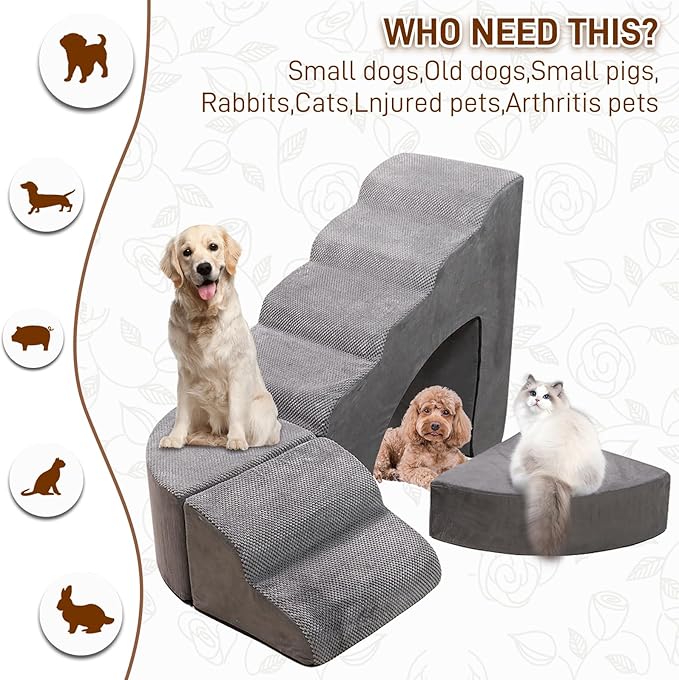Foam Dog Stairs & Steps Ramps for High Beds 30 inches Tall for Small Dogs and Cats, LitaiL 6 Step Pet Stairs Steps for High Beds 30 inch Large Dogs, Non-Slip Dog Ramps for Older Cat-PurrikoPets
