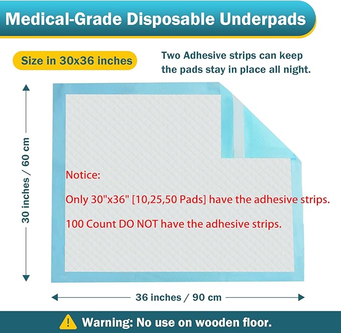 100 Count Bed Pads 30"x36" (No Adhesive Strip) Thicken Adults Incontinence Underpads Disposable, Heavy Duty Absorbent Chucks Waterproof, XL Extra Large Puppy Pee Training Pad-PurrikoPets