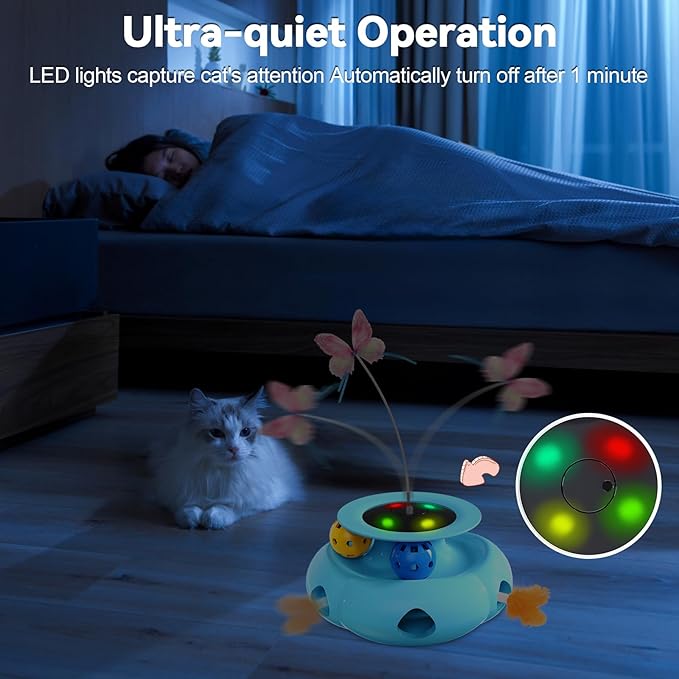 3in1 Interactive Cat Toys for Indoor Cats Rechargeable,Whack a Mole Cat Toy, Fluttering Butterfly, Track Balls, Automatic Kitten Toys Touch Activated, 2 Refill Feather-PurrikoPets