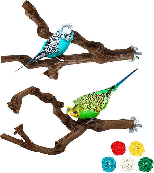 2 Packs Parrot Bird Perches,Natural Wild Grape Stick Grinding Paw Climbing Standing Cage Accessories Toy for 3-4 Parakeets, Budgies, Lovebirds,Cockatiels (Style-1)-PurrikoPets
