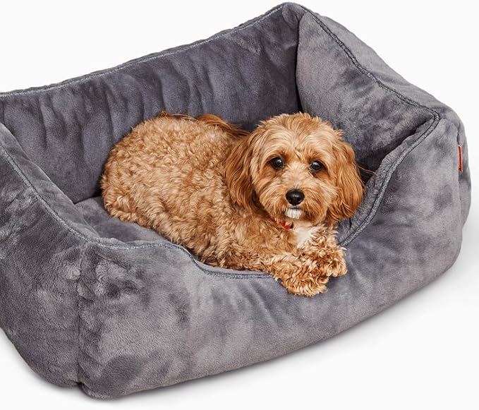 FUZI Premium Aesthetic Dog Bed for Medium Dogs with Washable Cover, Pet Couch, Pet Bed with Sides, Non-Slip Bottom, Soft and Durable Calming Dog Bed, Faux Rabbit Fur, Medium 31.75x23.6x9.5 Dark Grey-PurrikoPets