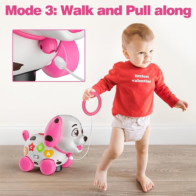 3-in-1 Musical Puppy Toys for 1 Year Old Girl Gift, Educational Baby Toy 6-12-18 Month, 1st Birthday Gift for 1 Year Old Girl Boy, First Bilingual Present for 7 8 9 10 Month Infant (Pink)-PurrikoPets