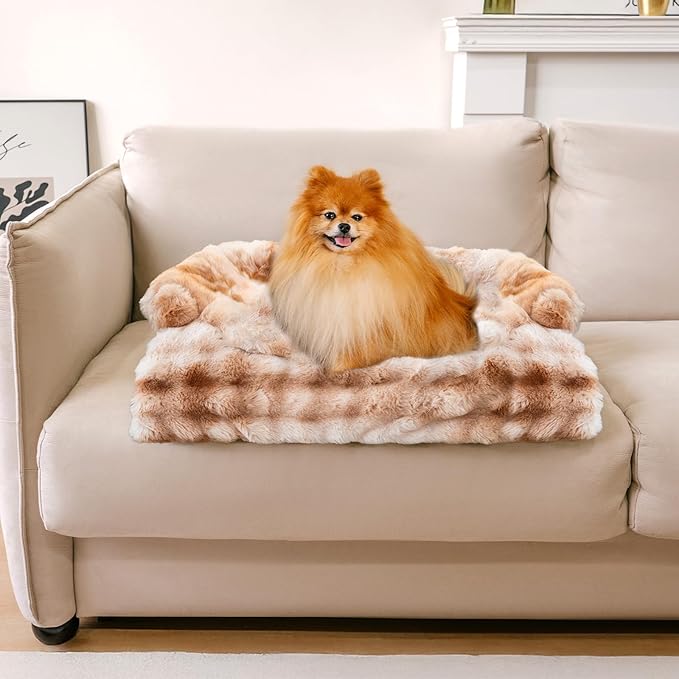 FUNNY FUZZY Pet Fluffy Fuzzy Couch Cover, Calming Washable Dog Bed Sofa Protector Pets Mat for Small Dogs and Cats (Tie-dye Brown,27.56 × 24.02 × 5.51 in)-PurrikoPets