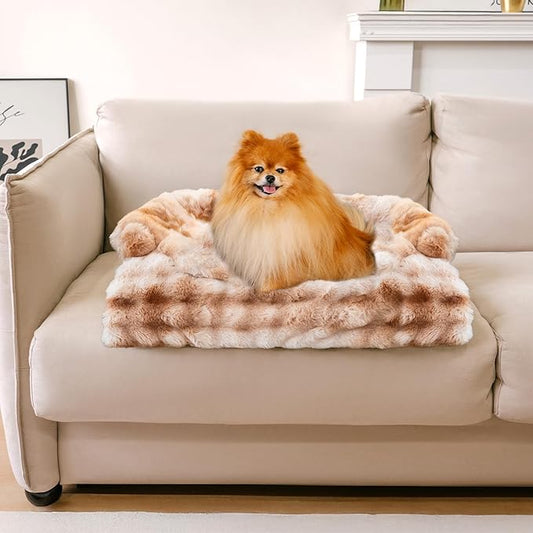 FUNNY FUZZY Pet Fluffy Fuzzy Couch Cover, Calming Washable Dog Bed Sofa Protector Pets Mat for Small Dogs and Cats (Tie-dye Brown,27.56 × 24.02 × 5.51 in)-PurrikoPets