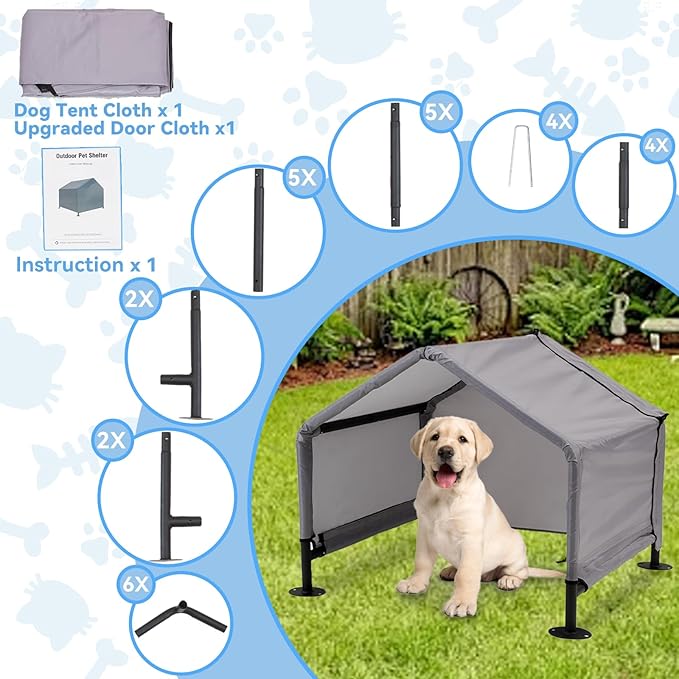 Dog Shade Shelter Outdoor Tent for Small Medium Dogs, Waterproof Sun Protection Pet House for Dogs, Small Animals and Livestock, Pet Canopy with Upgraded Doors and Ground Nails-PurrikoPets