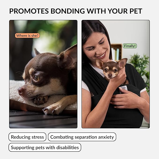 Dog Sling Carrier for Small Dogs - Anti-Anxiety Cat Sling, Puppy Pouch - Pet Sling in Gray Black Blue Green Pink Yellow (Black, Standard)-PurrikoPets