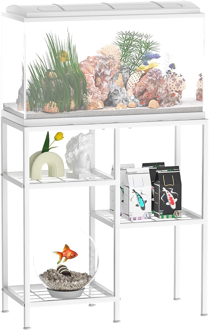 20 Gallon Fish Tank Stand White Metal Aquarium Stand Turtle Tank Stand Reptile Tank Stands 3 Tier Fish Tank with Stand-PurrikoPets