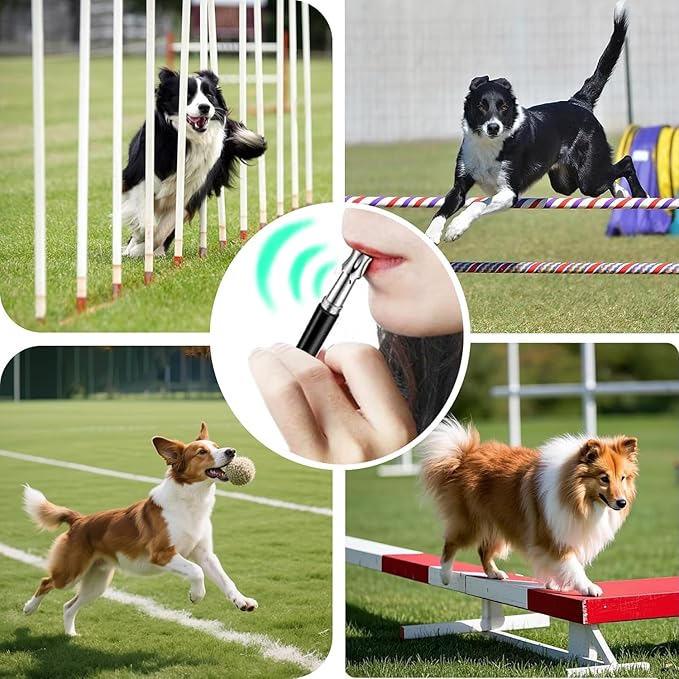 3 PCS Dog Whistles Set, Adjustable Recall Dog Training Whistle Silent Dog Whistle to Stop Barking with Lanyard,Dog Clicker(Black)-PurrikoPets