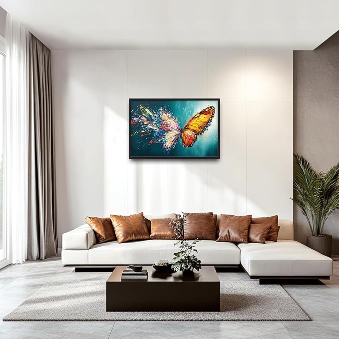 Extra Large Framed Abstract Butterfly Wall Art,Colorful Graffiti Wall Decor,Splashing Wings Pictures for Living Room,Canvas Print Painting Modern Artwork Bedroom Office Bathroom Home Decor 36L x24W-PurrikoPets