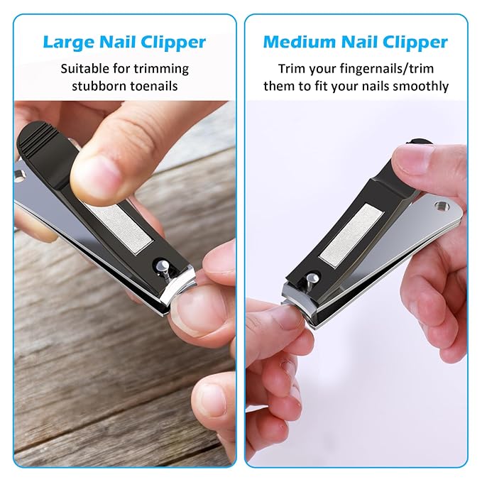 GLAMFIELDS 3pcs Nail Clippers Set, Black Stainless Steel Slanted Edge Nail Clipper & Fingernail & Thick Toenail Trimmer for Men and Women-PurrikoPets