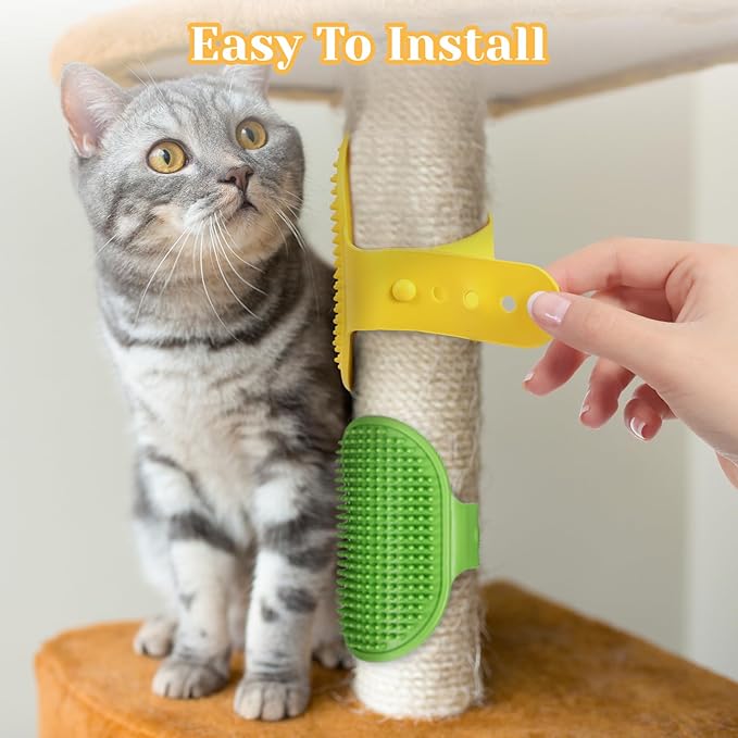 4Pcs Adjustable Cat Self Groomer, Silicone Cat Brushes for Indoor Cats Grooming Self Cleaning, Cats Face Scratchers Massager for Corner Scratcher, Pet Supplies (Green & Yellow)-PurrikoPets