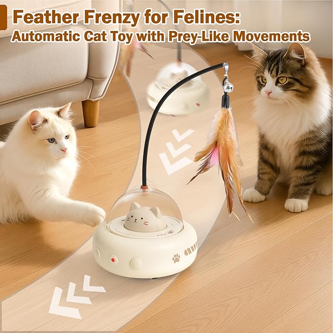 AIERSA Interactive Cat Toys for Indoor Cats, Automatic Enrichment Toy with LED Light and Feather for Cats and Kittens, Moving Self Play Stimulation Toy for Cat Lover Gifts-PurrikoPets